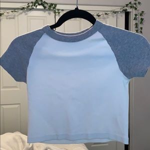 white and gray sleeves, cropped t-shirt